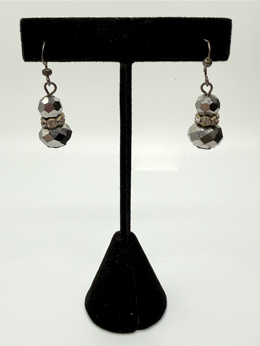 Silver Faceted Bead Drop Earrings - Hand Made